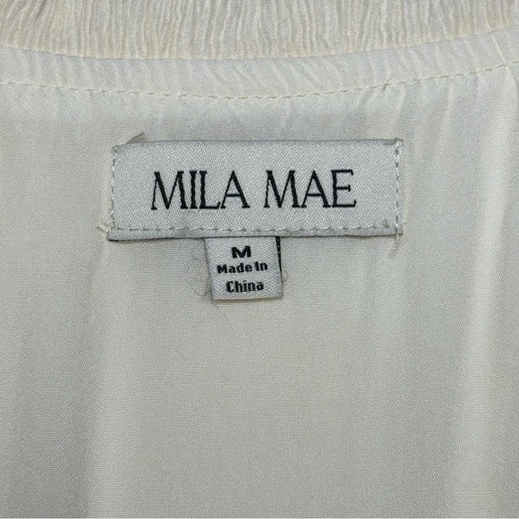 Mila Mae Sleeveless Tiered Midi Dress Size M Ivory V-Neck Button Details Belted - Picture 8 of 9